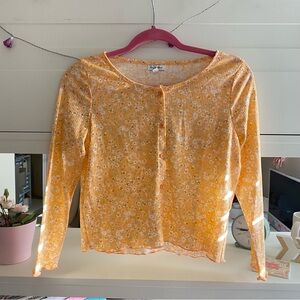 love fire Girl Button Up Floral Ribbed Long Sleeve Cardigan + Scalloped Tank